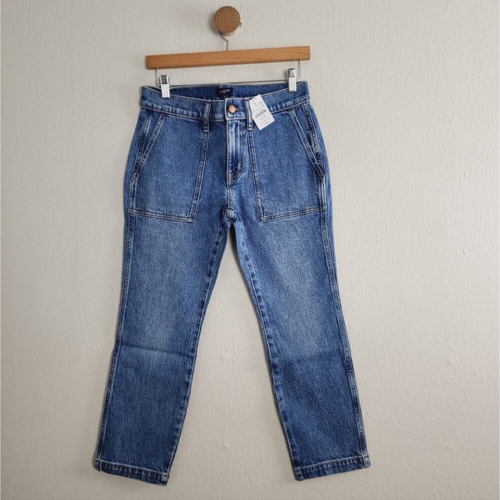 ​J. Crew Utility Jean High Rise Crop Wide Leg Patch Pocket Dark Wash 25P New - Picture 3 of 12